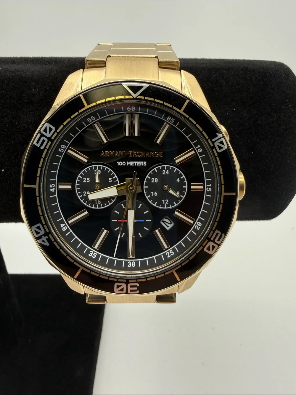 Armani Exchange Gold-Tone Chronograph Watch with Black Dial